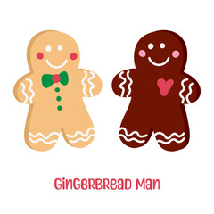 Set of gingerbread men. Holiday treats. New Year's and Christmas cookies, sweets. Vector illustration.	