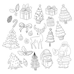 Christmas doodle set. Hand drawn vector illustration. Isolated on white background.