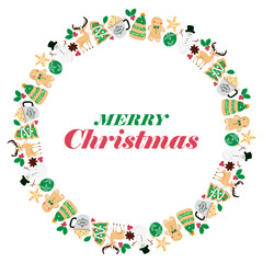 Fototapeta na wymiar Merry christmas and a happy new year. Isolated wreath on white background with empty space to insert text
