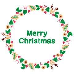 Merry christmas and a happy new year. Isolated wreath on white background with empty space to insert text