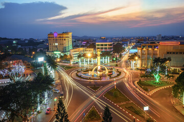 Aerial skyline view of Buon Ma Thuot ( Buon Me Thuot) by sunset period, the capital of Dak Lak...