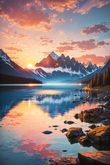Fototapeta na wymiar lake sunrise mountain