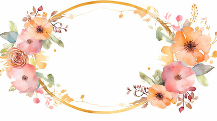 WaterColor Flowers Pink Gold Circle Wreath
