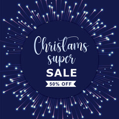 Christmas super sale  50 % off blue background