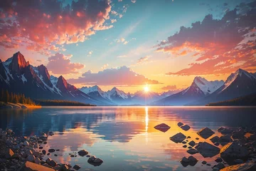 Foto op Plexiglas lake sunrise mountain © Rizki Ahmad Fauzi