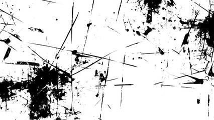 Black blobs isolated on white. Ink splash. Brushes droplets. Grainy texture background. Abstract surface dust and rough dirty wall background concept.	