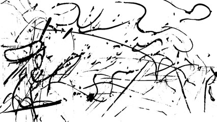 Black blobs isolated on white. Ink splash. Brushes droplets. Grainy texture background. Digitally generated image.	
