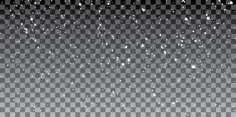 Seamless realistic falling snow or snowflakes. Isolated on transparent background. White sparks and stars glitter special light effect. Snow. Glare