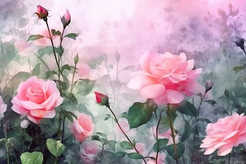 Enchanted Garden A Mystical Pink Rose Fantasy Panoramic Background