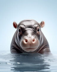 A cute little hippo in the water