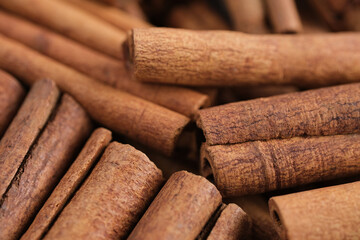 Cinnamon sticks close up. Fragrant cinnamon close-up. Spices with cinnamon