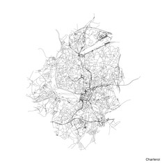 Charleroi city map with roads and streets, Belgium. Vector outline illustration.