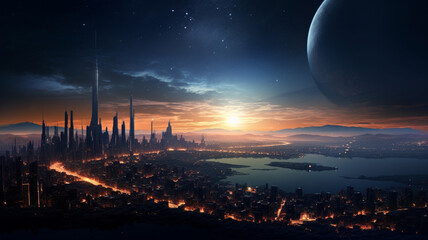 Naklejka premium A city of the future in a new world