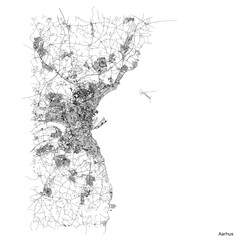 Fototapeta premium Aarhus city map with roads and streets, Denmark. Vector outline illustration.