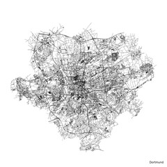 Dortmund city map with roads and streets, Germany. Black and white. Vector outline illustration.