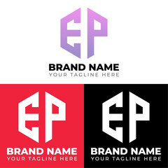 Obraz premium E P Double Letters Polygon Logo, Two letters E P logo design, Minimalist creative vector logo design template