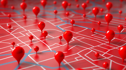 map with multiple red pins indicating locations in the city