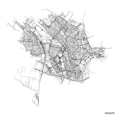 Fototapeta na wymiar Utrecht city map with roads and streets, Netherlands. Vector outline illustration.