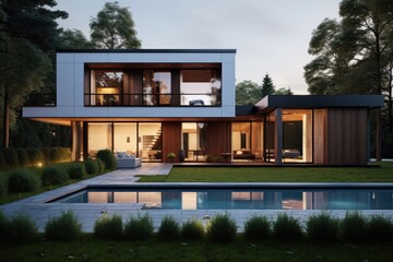  Free Photo modern house with garden in the park, beautiful view and luxury villa
