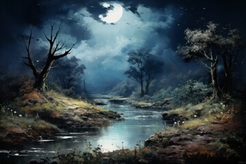 Serene Moonlit Meadows - Generative AI