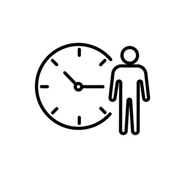 Waiting time icon. Human with clock symbol in linear style. Time symbol, Clock and human vector icon