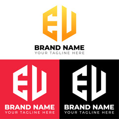 E U Double Letters Polygon Logo, Two letters E U logo design, Minimalist creative vector logo design template