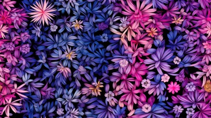 Fototapeta na wymiar a close up of a bunch of flowers on a black background with a pink and blue flower in the center. generative ai