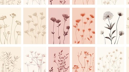 Fototapeta na wymiar a bunch of different types of flowers on a white and pink background, each with a single flower in the middle. generative ai