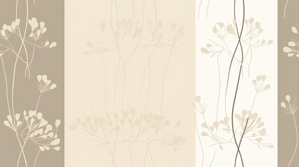  a set of three wallpapers with flowers in different shades of brown, beige, beige and white on a beige background.  generative ai