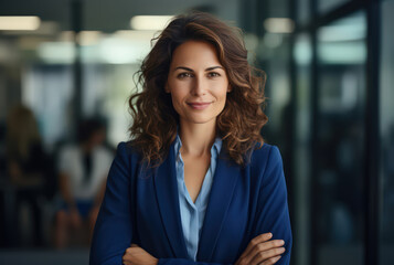Fototapeta premium Happy businesswoman by Generative AI