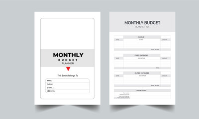 Monthly Budget Planner - KDP Monthly budget planners notebook kdp interior vector illustration. Personal template with cover page 