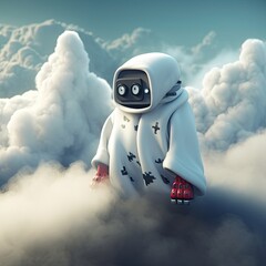 fantasy robot above in the clouds. 3D render