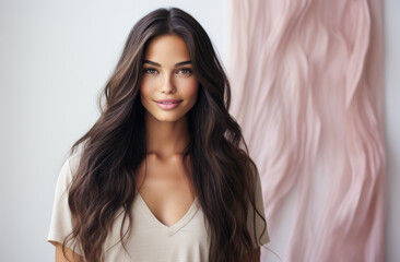Obraz premium Portrait of a young beautiful woman with long hair