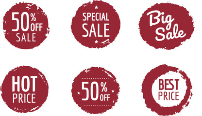 筆で描いたセールのラベルイラスト、丸、手描き、値下げラベルイラスト