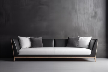 Elegant Sofa Against Abstract Dark Wall in Modern Interior