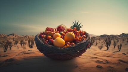 Fruit basket in the desert - obrazy, fototapety, plakaty