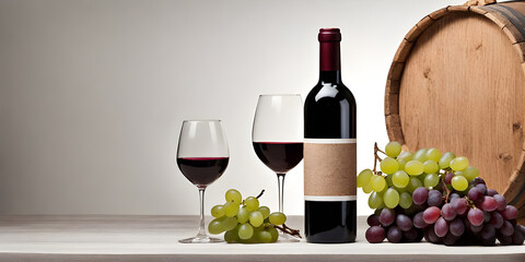 Bottle of red wine with label. Wine bottle mockup. with copy space.