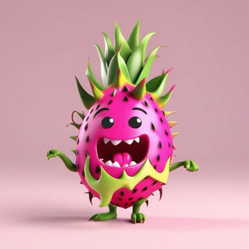 Dragon fruit character. Digital illustration.