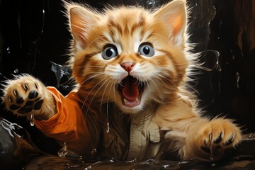 Playful cat mischievous antics cute and charming felin - obrazy, fototapety, plakaty