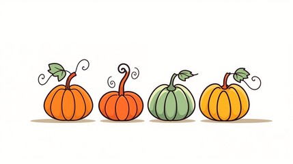 Illustration of a row of colorful pumpkins on a white background