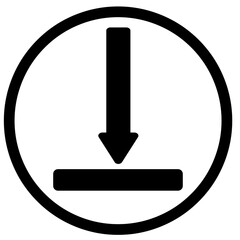 Download sign with round circle and middle arrow. Arrow face is down and white background. 