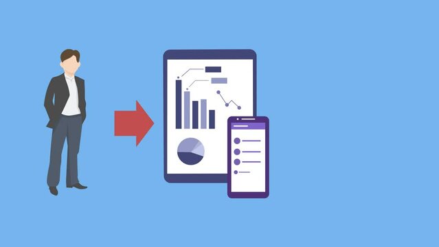 animation of infographic footage, visualization of content by conducting online analysis with a handphone or tablet to increase income and reviews