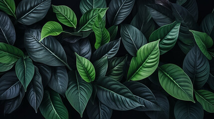 Lush, dark tropical leaves background. The rich, green foliage creates a sense of nature and relaxation