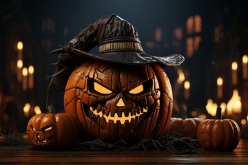 Pumpkin carving logo mockup Halloween theme spooky - obrazy, fototapety, plakaty
