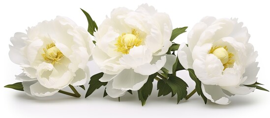 Three white peonies on white