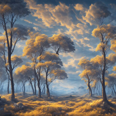 autumn landscape with trees and sky