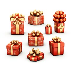 Christmas element with gift boxes and baubles isolated on white background