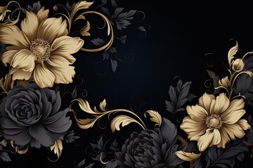 Black Blossom: Retro Styled Floral Ornaments with Curls for a Dramatic Design