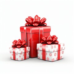 Christmas element with gift boxes and baubles isolated on white background