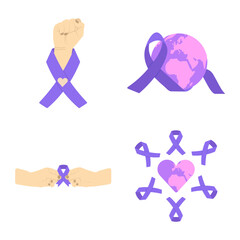 World Cancer Free Day  Icon Collection. Isolated On White Background. Vector Illustration.